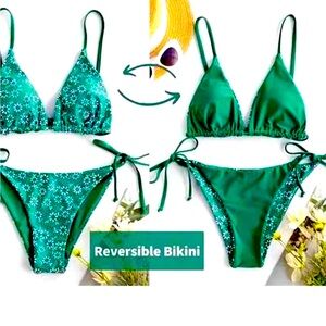 New Item Zaful two piece green and white reversible floral bikini size S